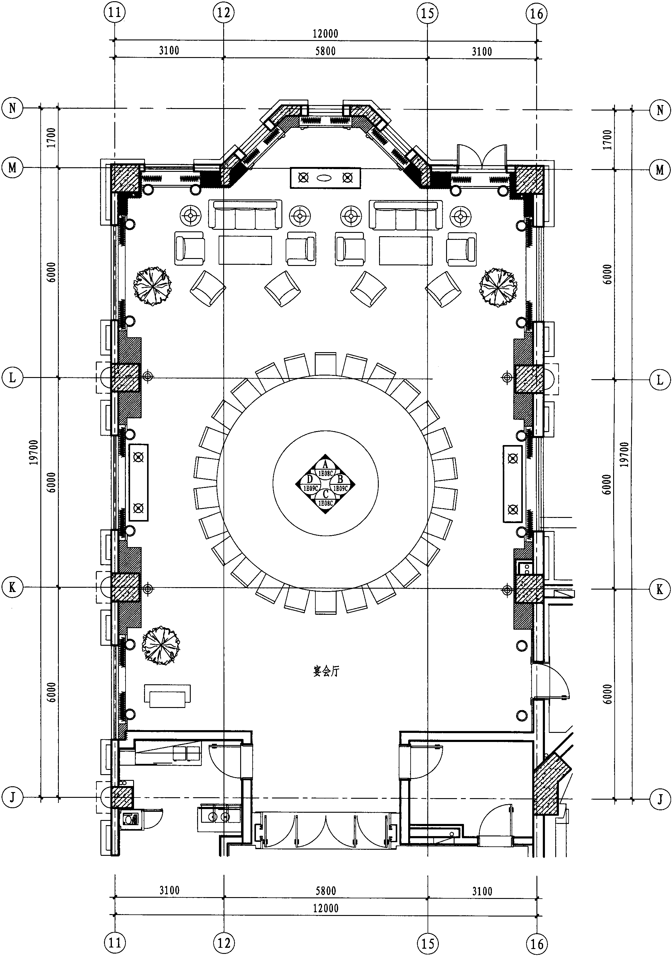 一层宴会厅平面布置图 1:100